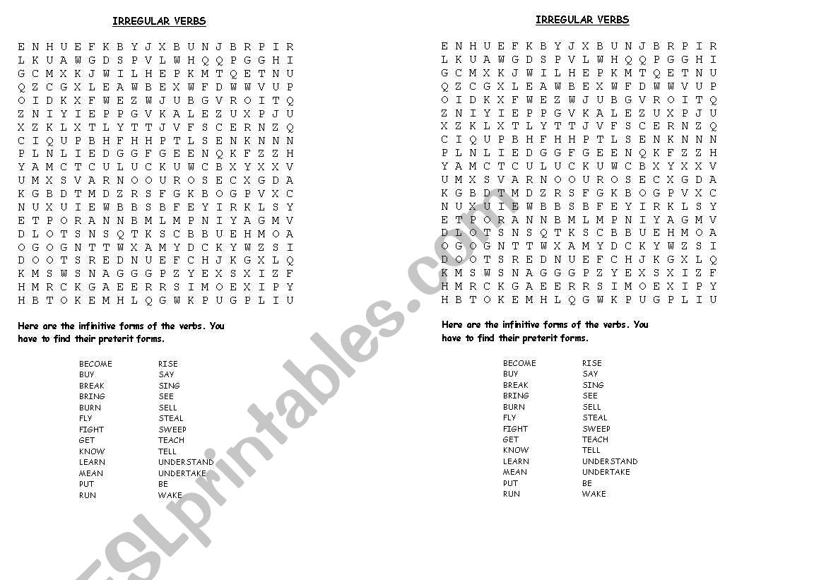 Irregular verbs -Crosswords worksheet