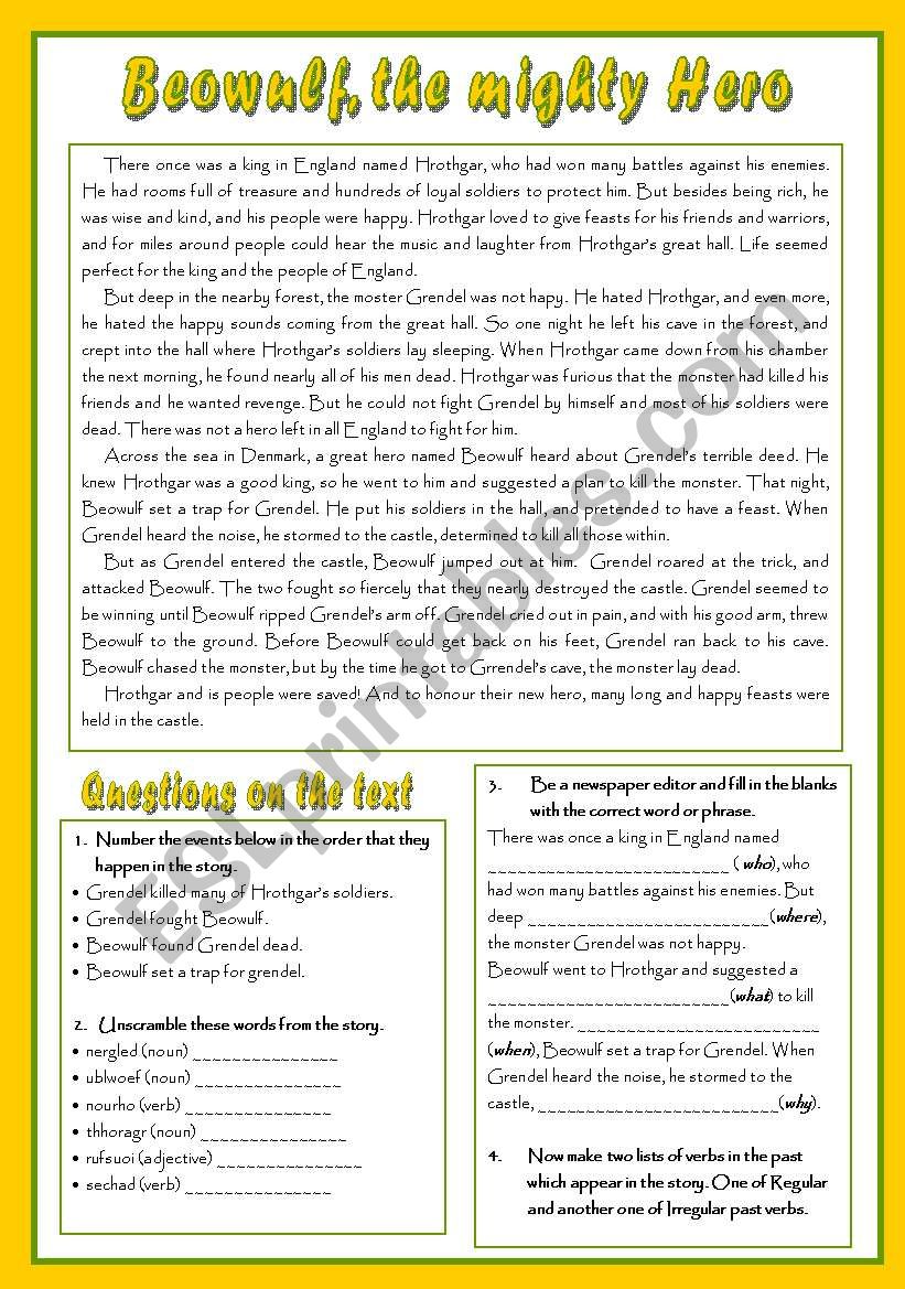 Beowulf, the Mighty Hero worksheet