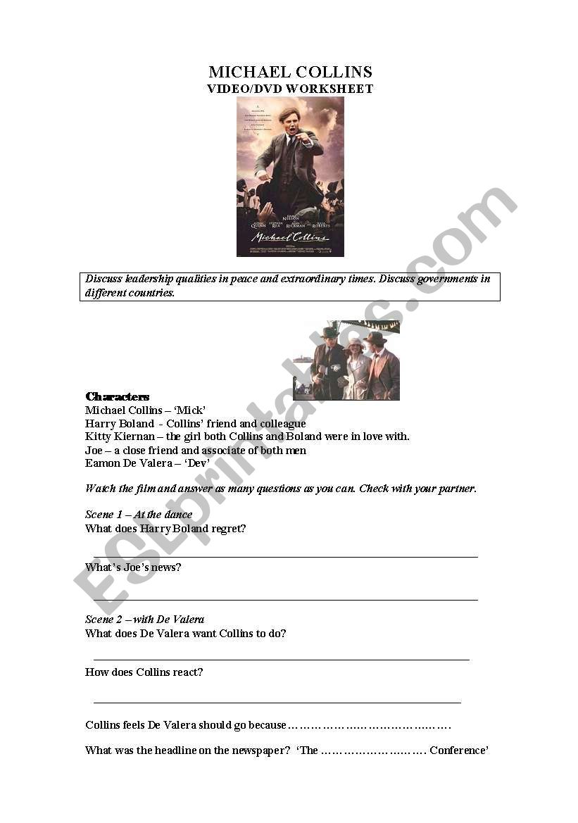 Michael Collins Movie Clip worksheet