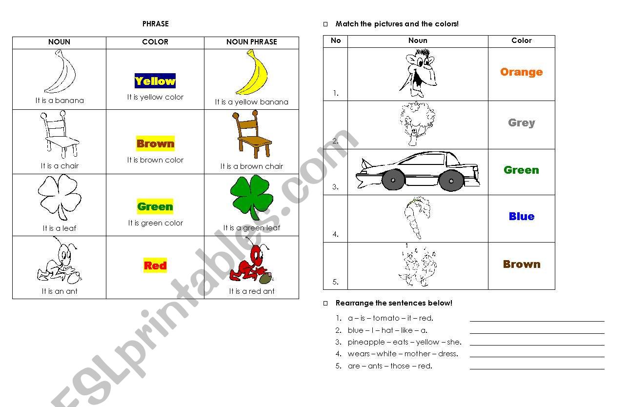 Phrase and coloring worksheet