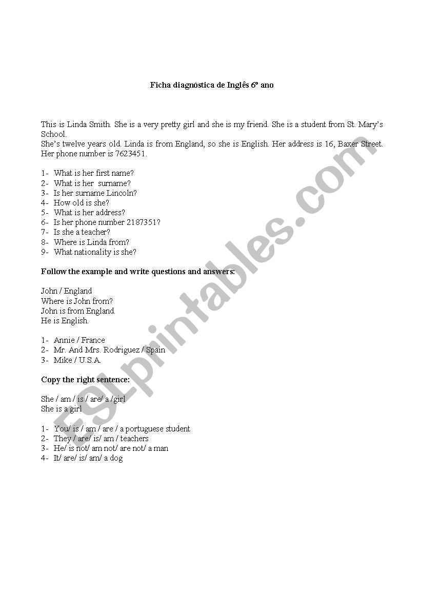 Placement test worksheet