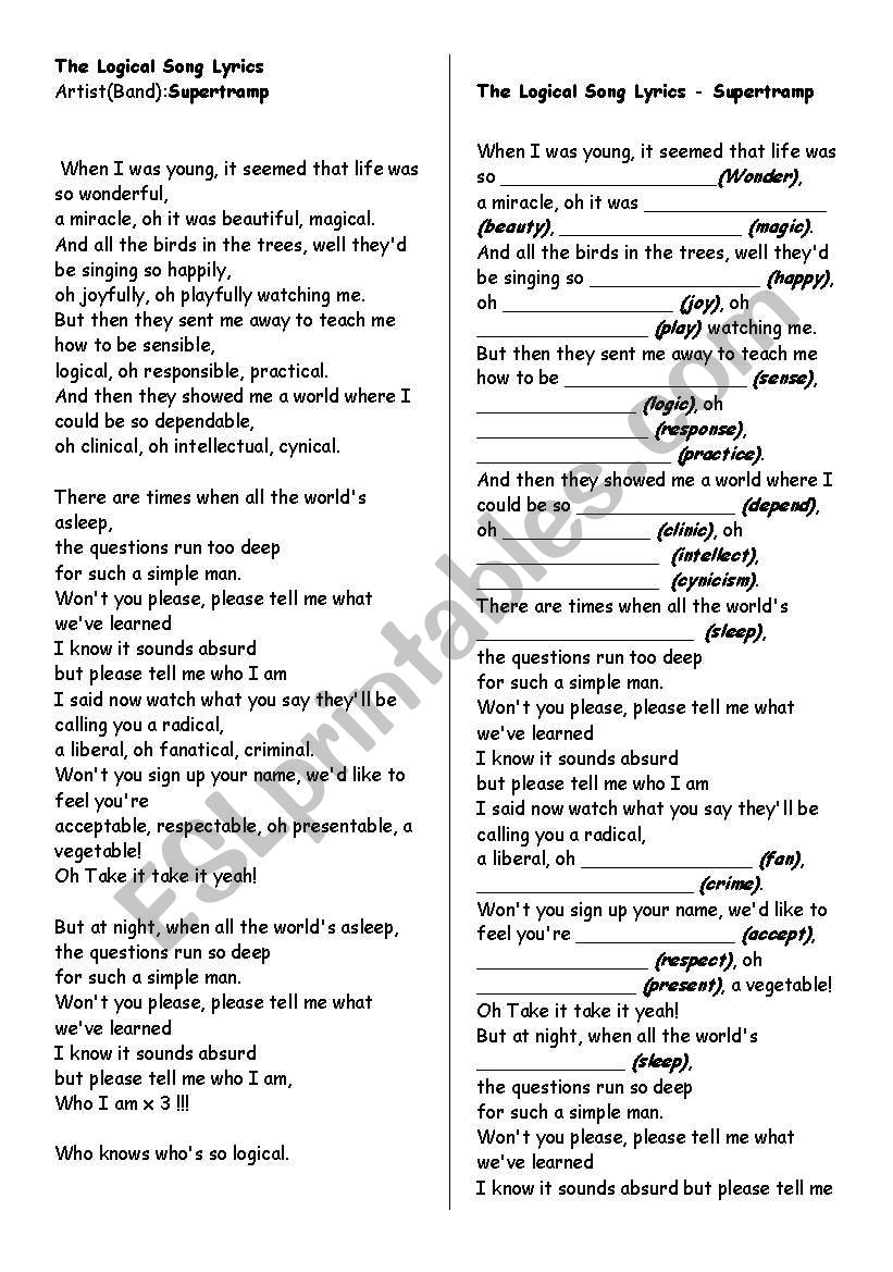 Song - Word Formation - Supertramp THE LOGICAL SONG