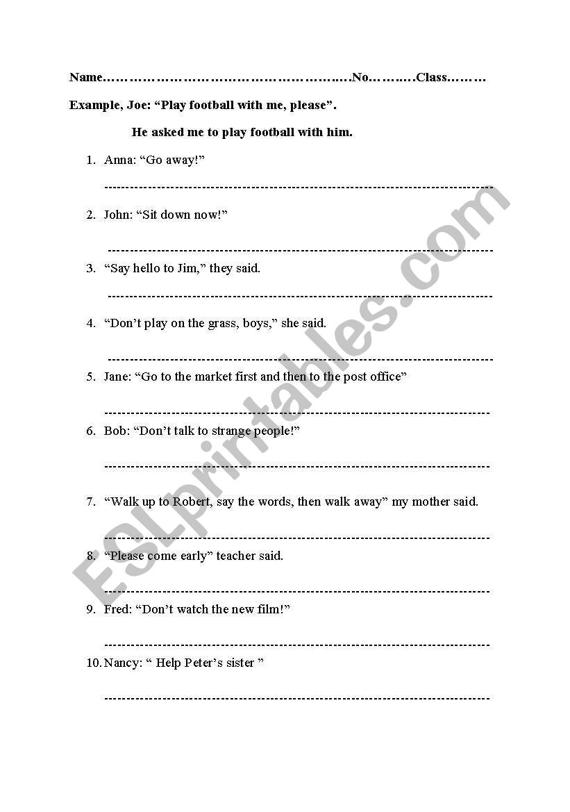 reported speech worksheet