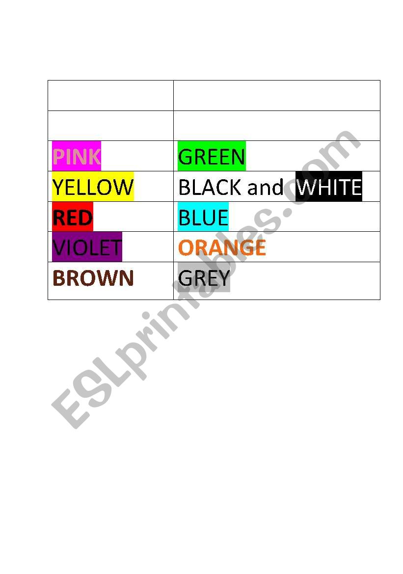 Colours worksheet