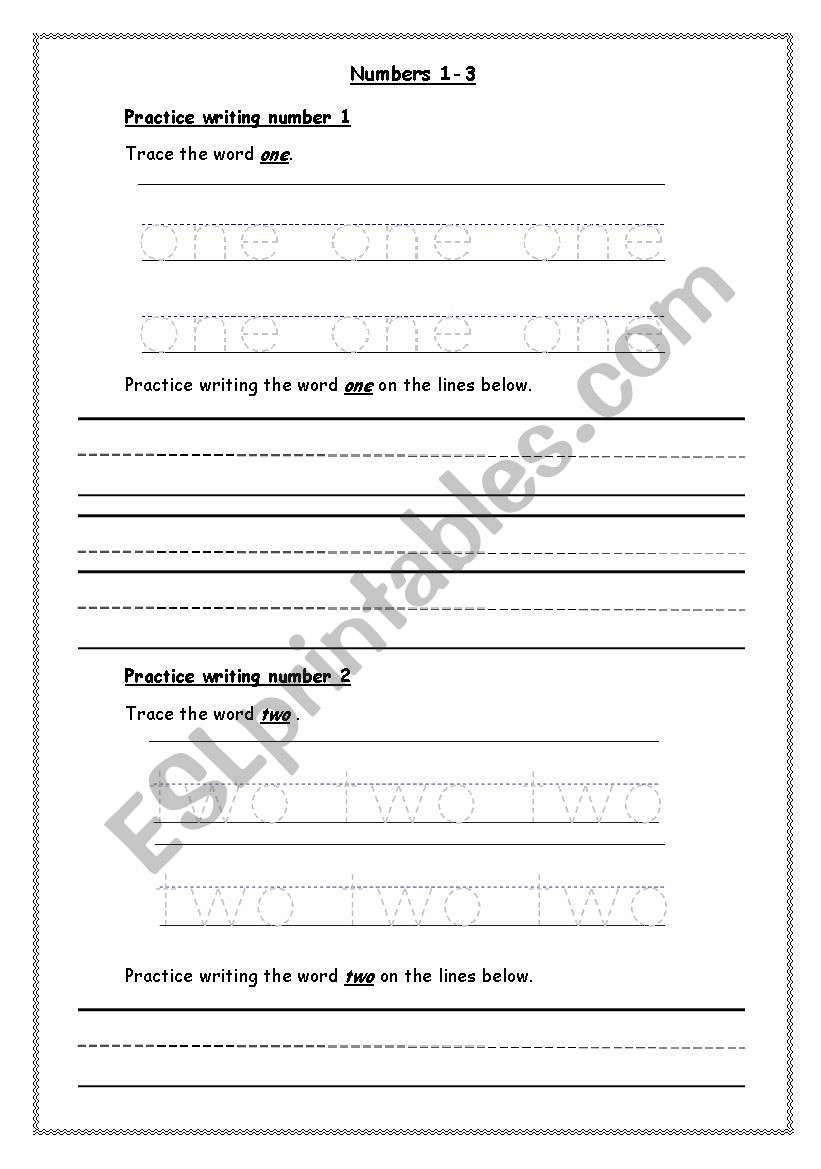 Writing numbers 1-10 worksheet