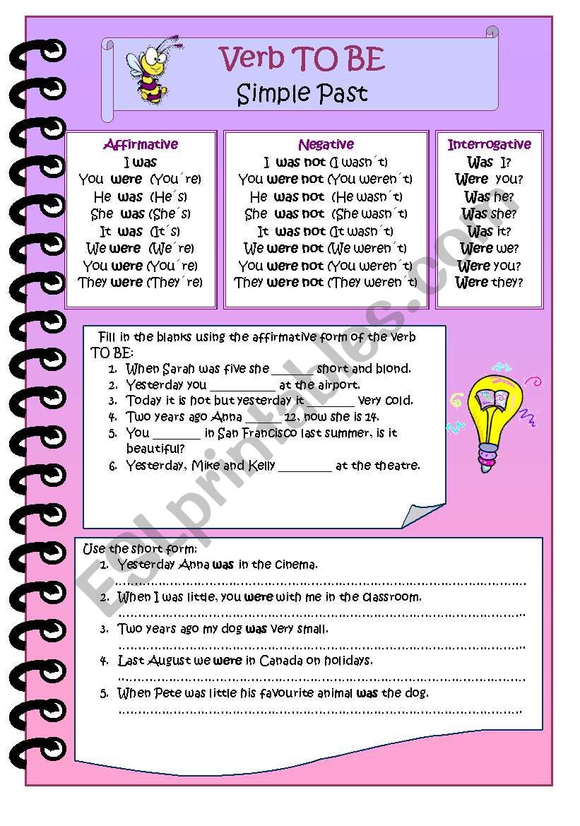 TO BE past  worksheet