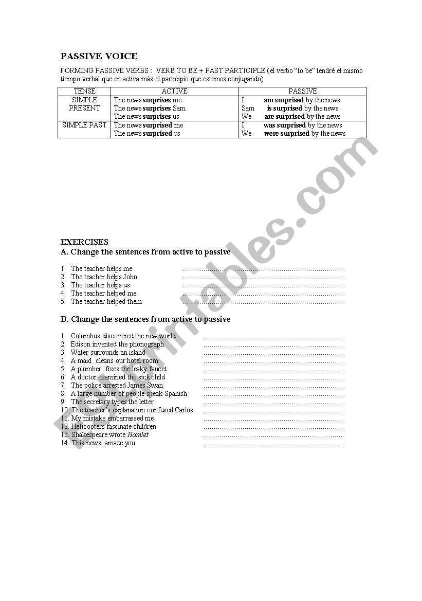 Passive Present and past 3 pages worksheet
