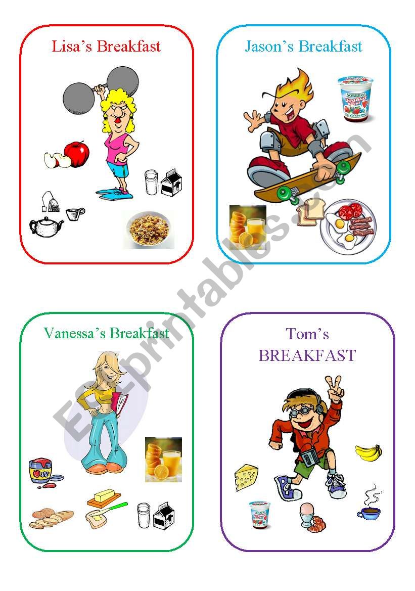 breakfast cards worksheet