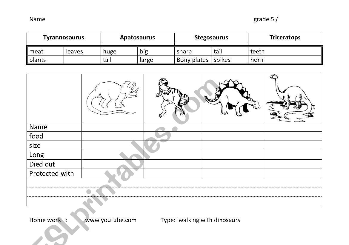 dinosaurs worksheet