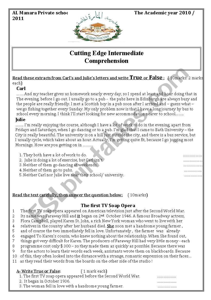 Reading Comprehension worksheet