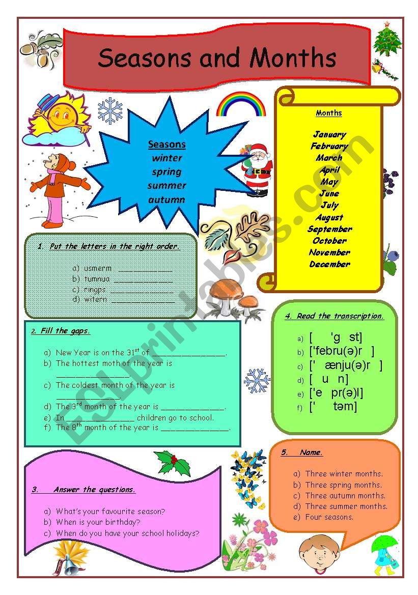 Seasons and Months worksheet