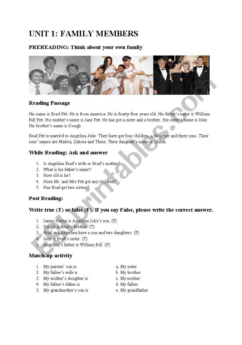 family members worksheet