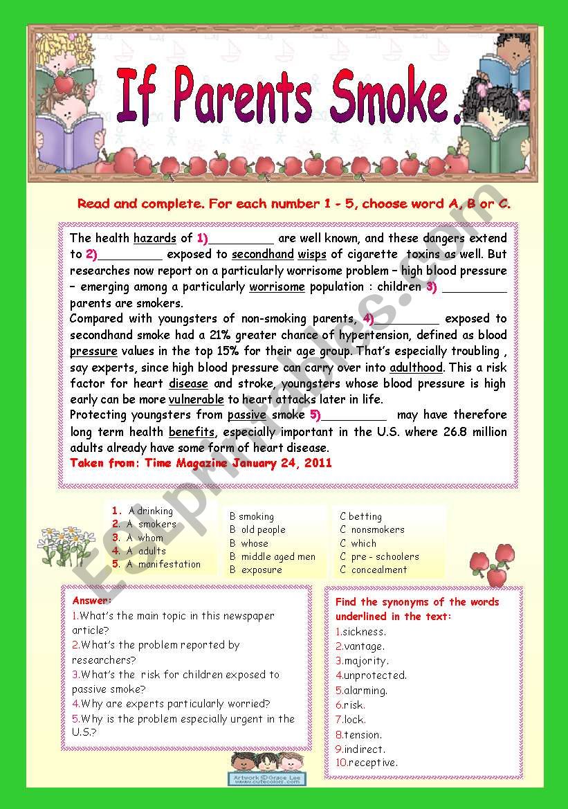 IF PARENTS SMOKE. worksheet