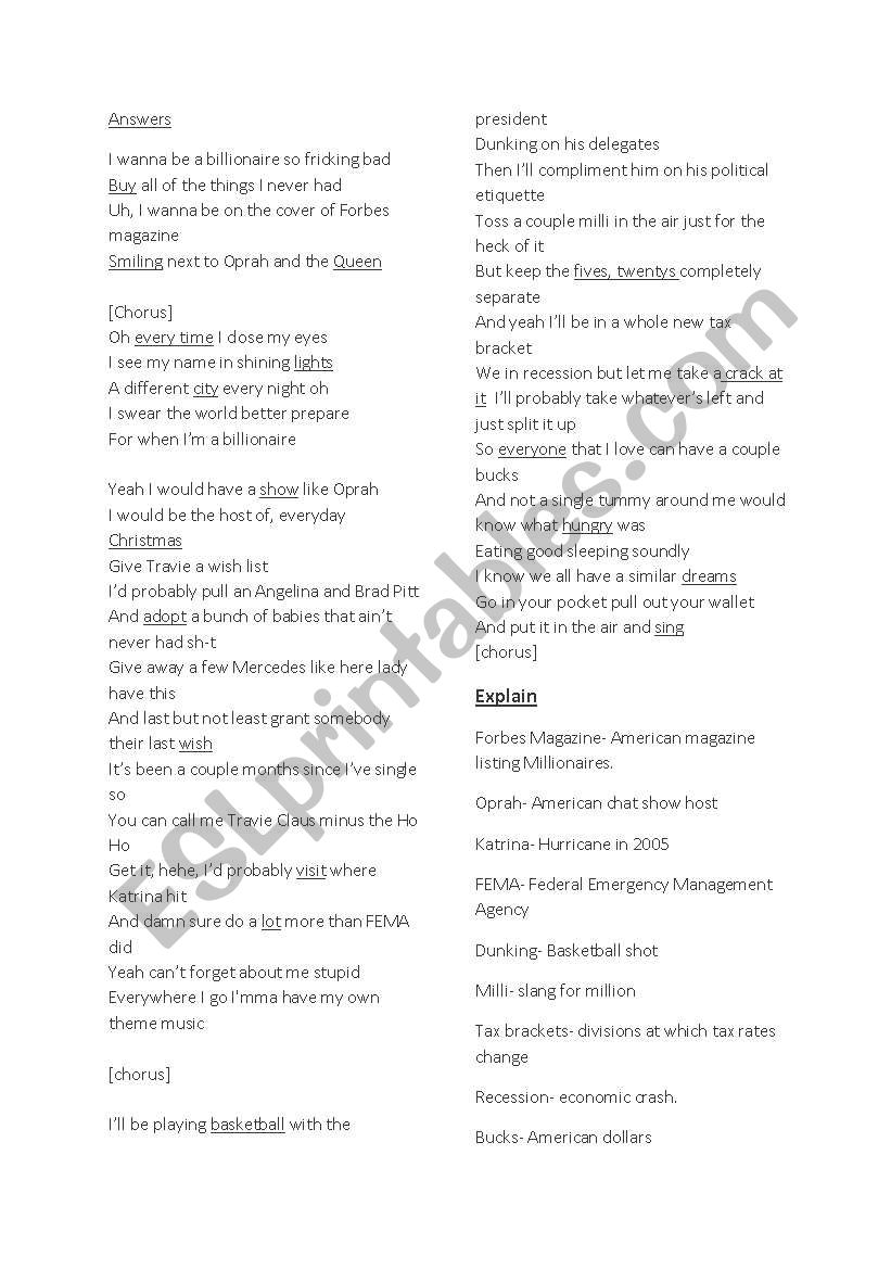 i wanna be a billionaire song lyrics