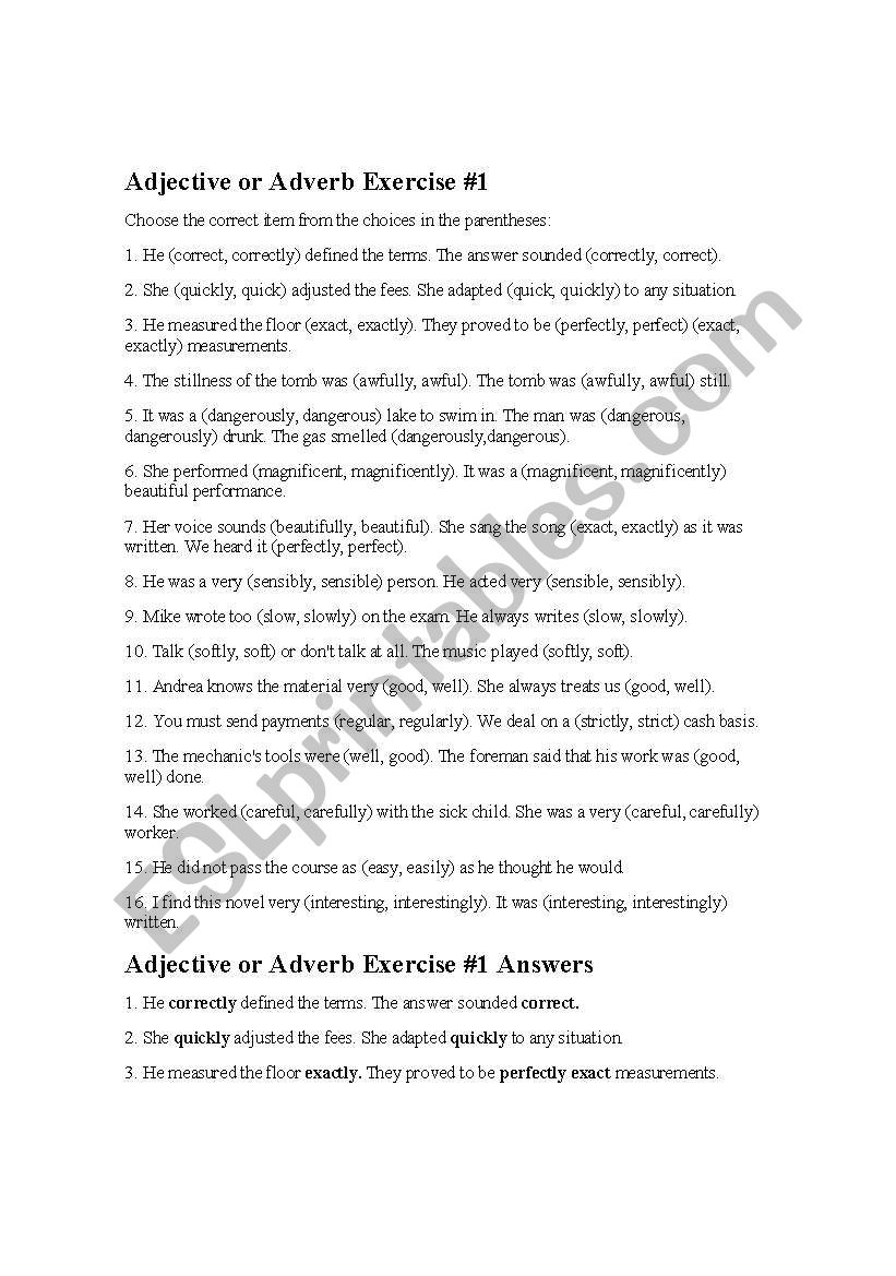Adjective or Adverb Exercise  worksheet