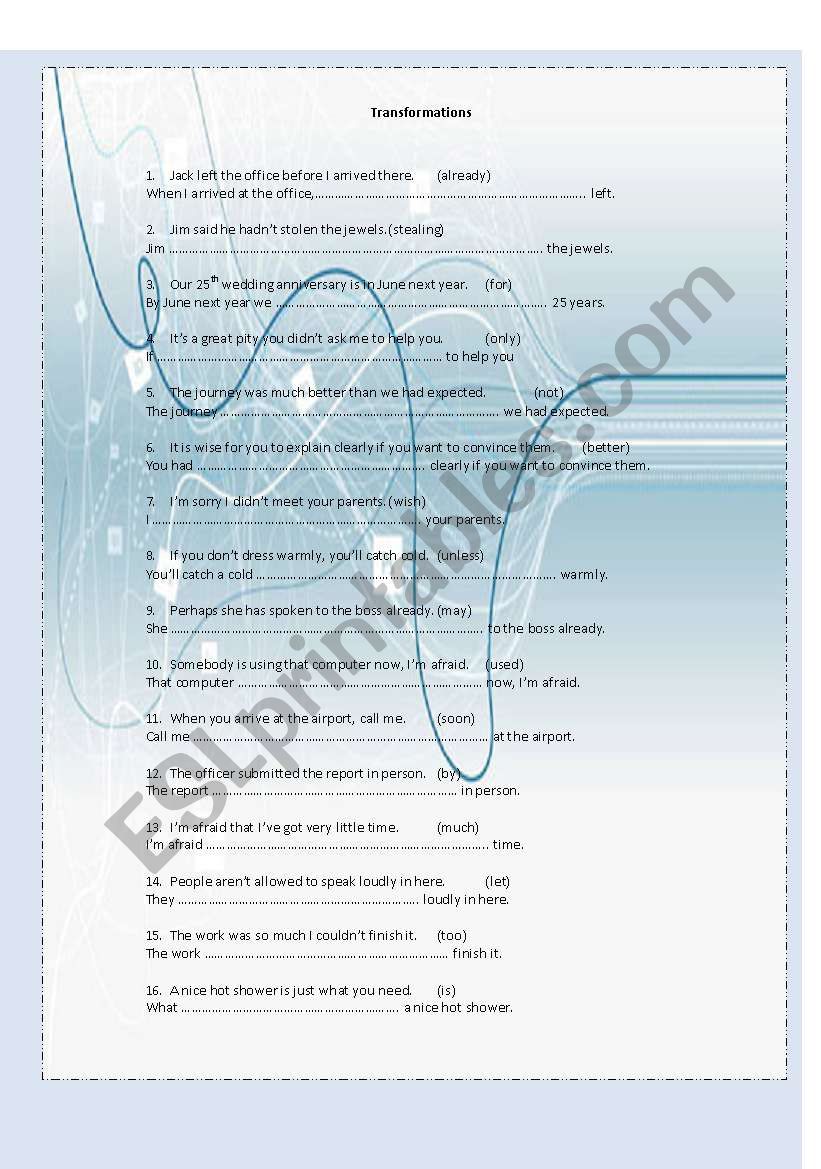 Transformations worksheet