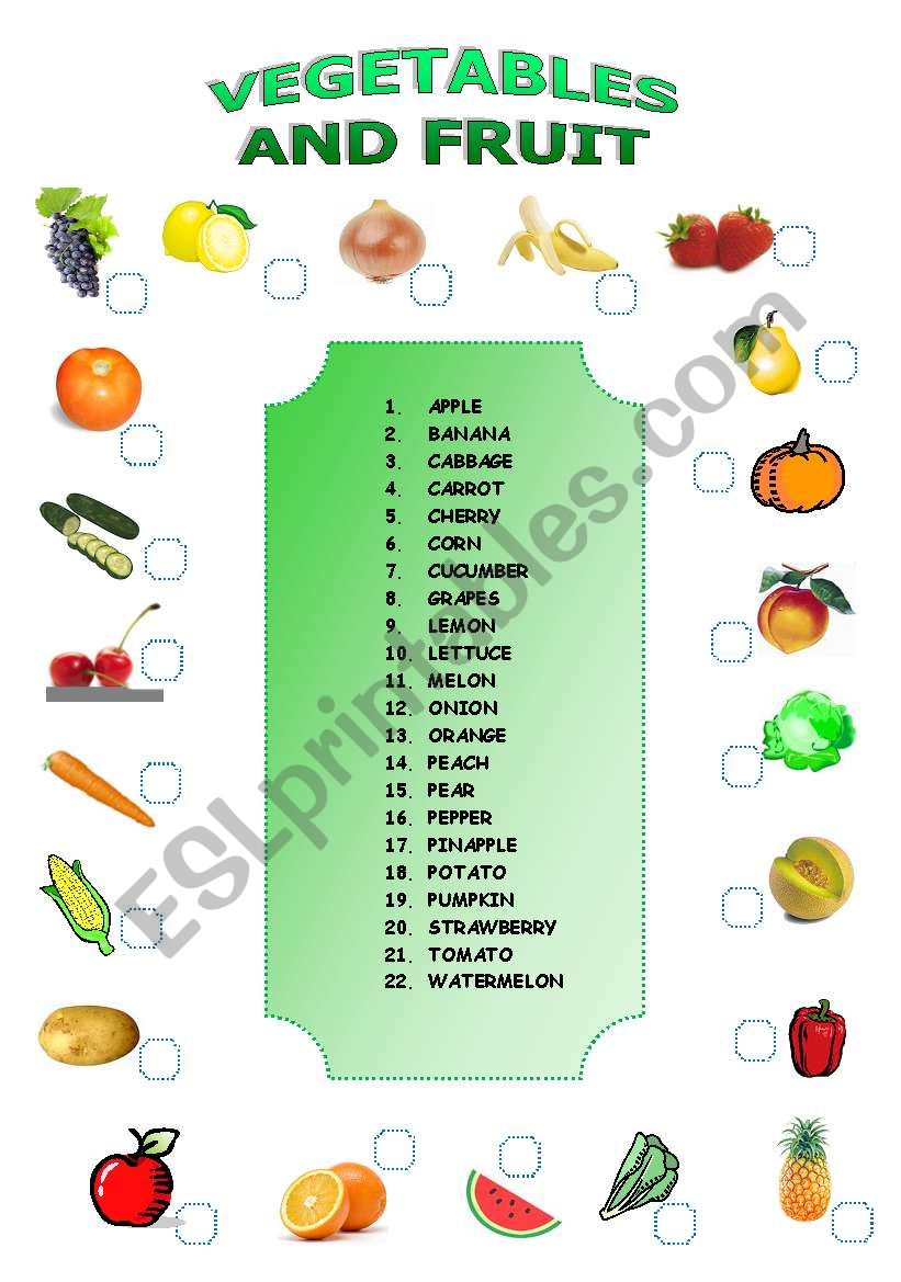 VEGETABLES AND FRUIT MATCHING worksheet