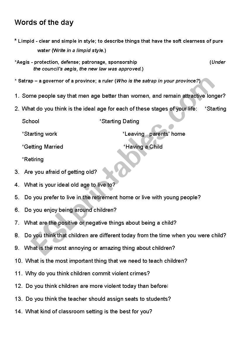 esl conversation questions worksheet