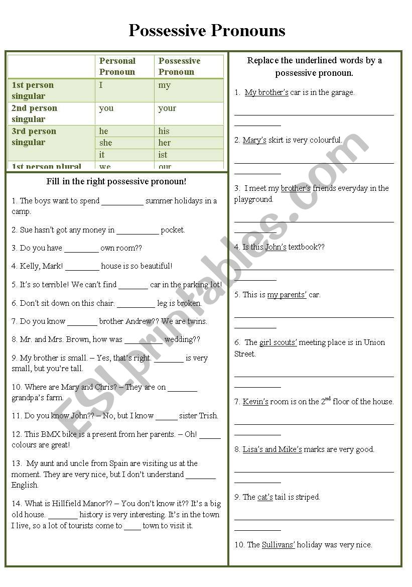 Possessive Pronouns worksheet