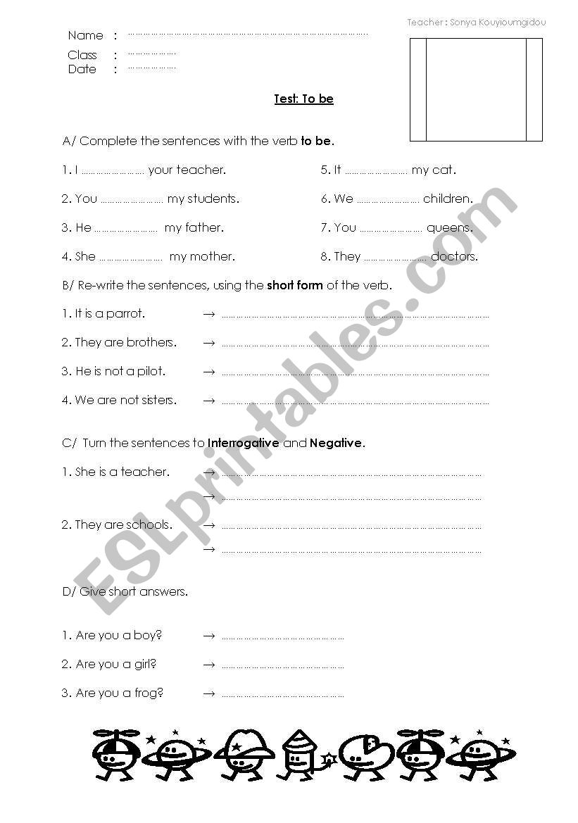 Test: To be  worksheet