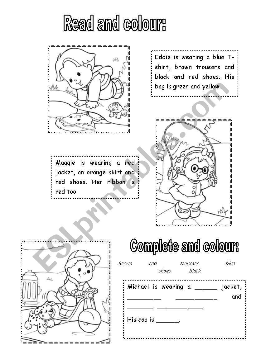 Colour the clothes worksheet