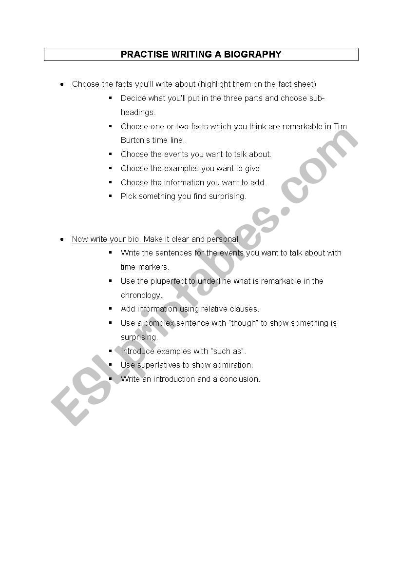 How to write a biography worksheet