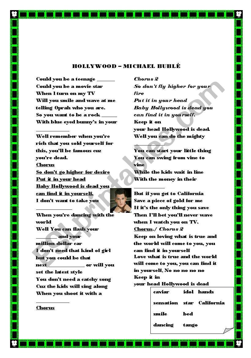 hollywood - michael bubl worksheet