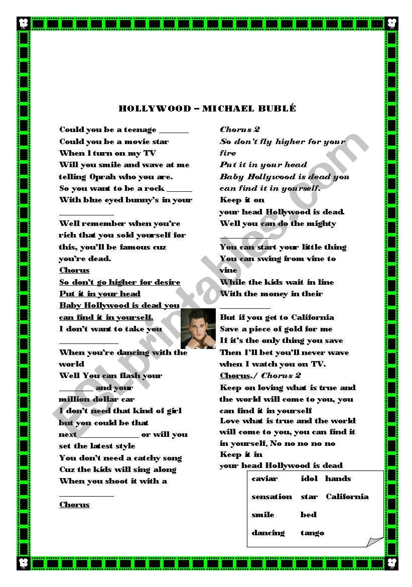 hollywood - michael bubl worksheet