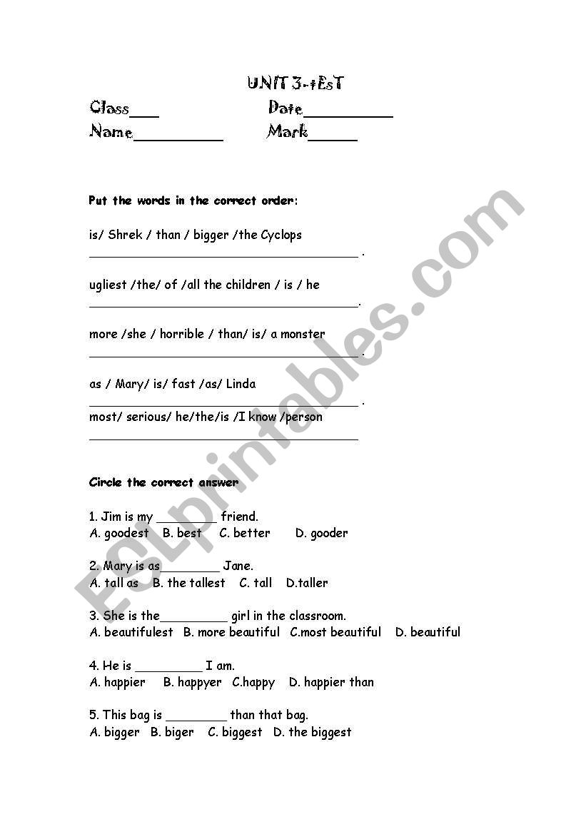 comparatives-superlatives test