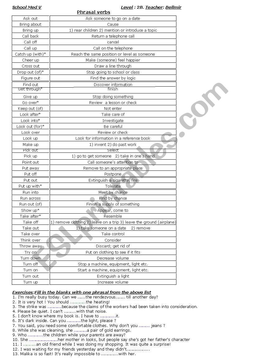 Phrasal verbs worksheet