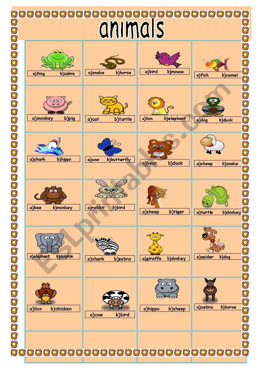 animals worksheet