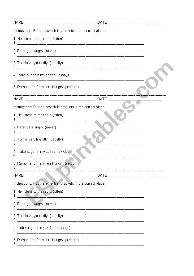 ADVERBS OF FREQUENCY worksheet