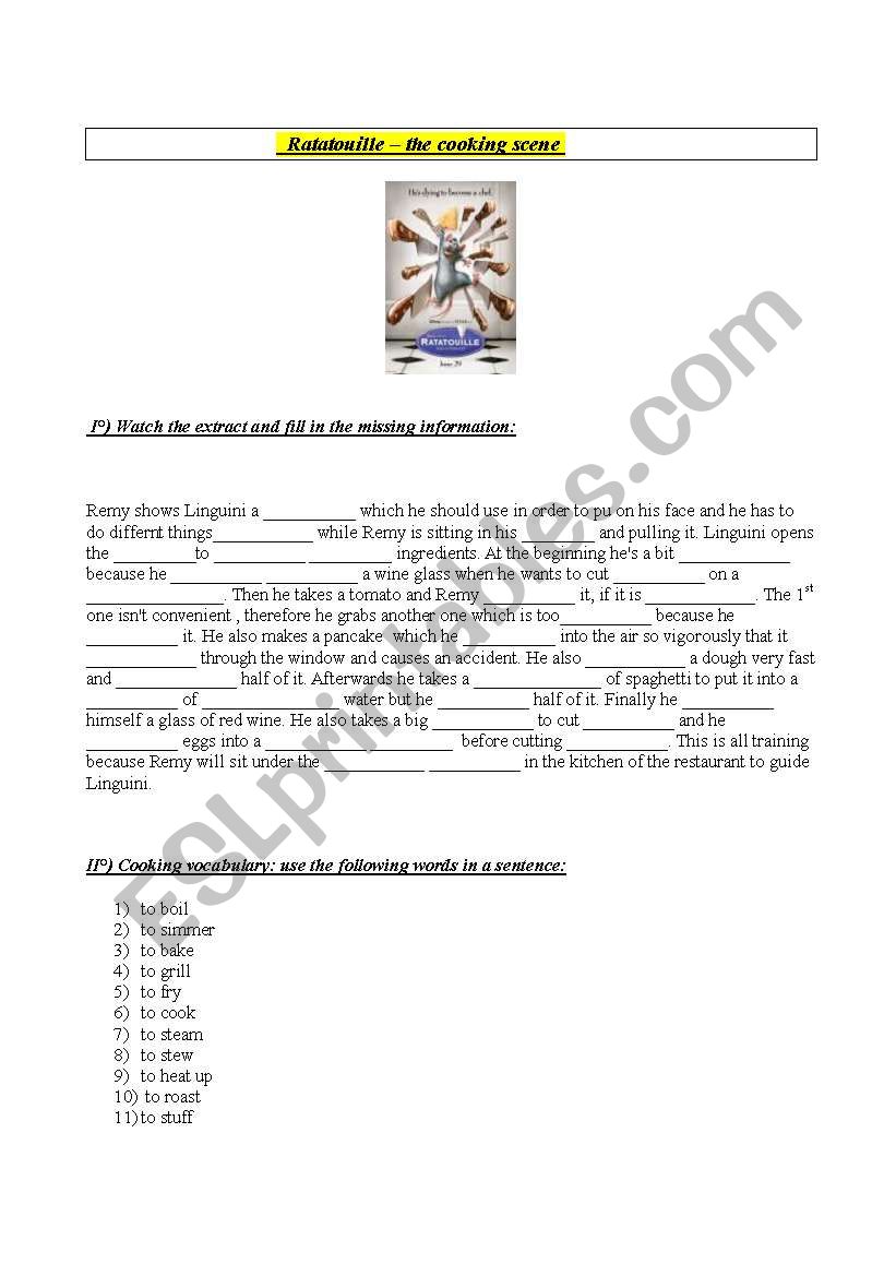 Film extract Ratatouille worksheet