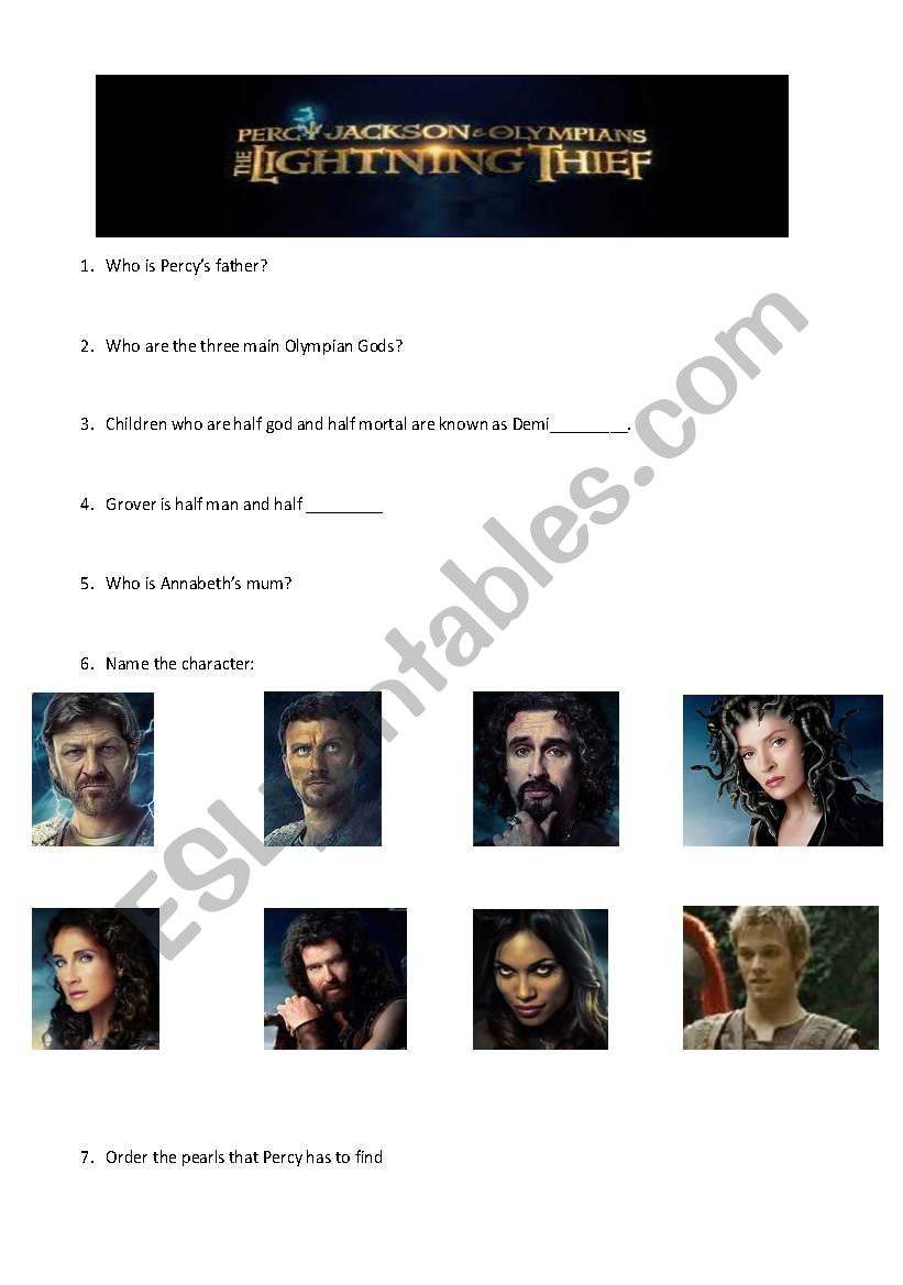 Percy Jackson worksheet