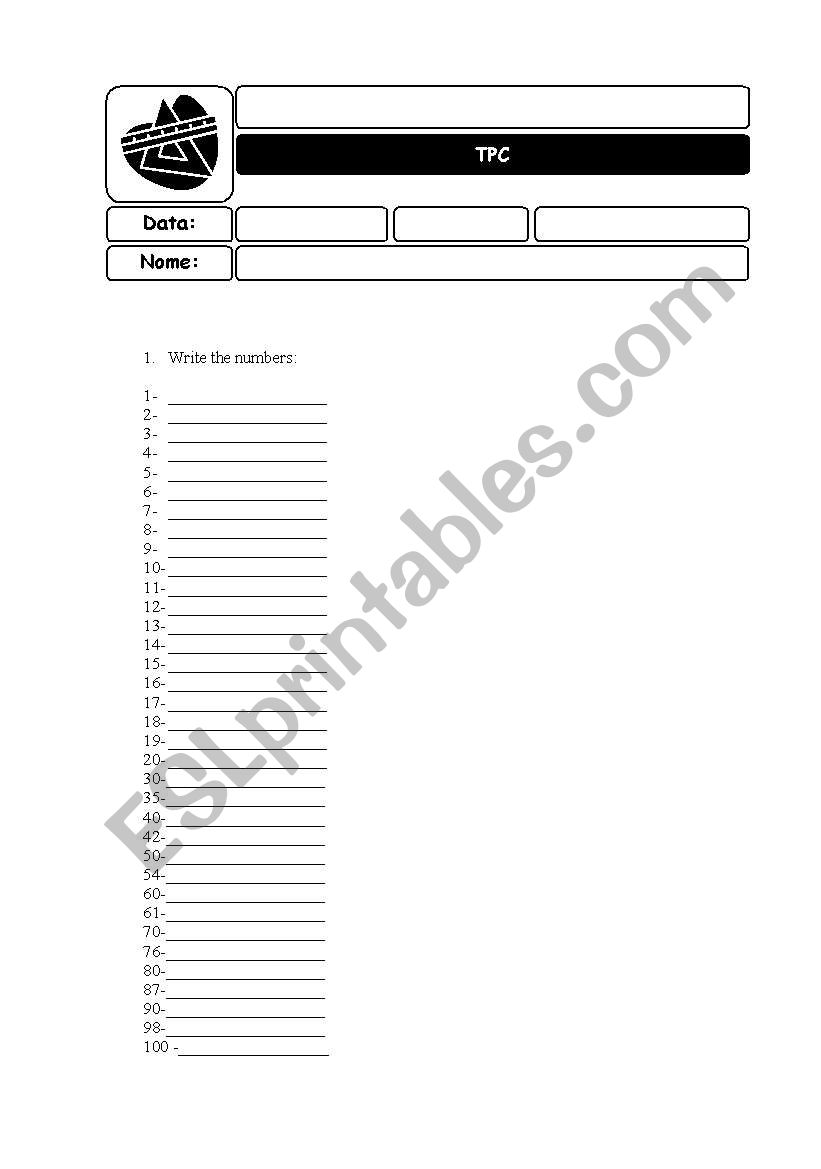 Numbers worksheet