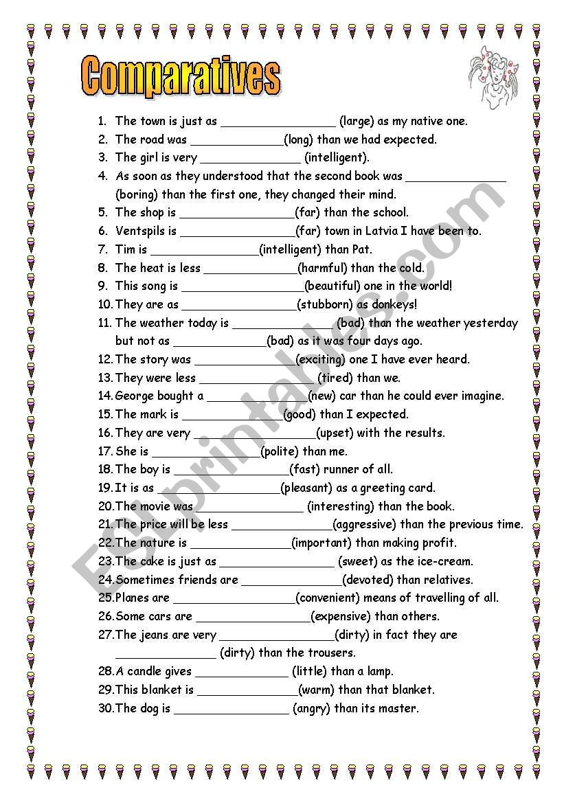 Comparison Of Adjectives Worksheet Pdf