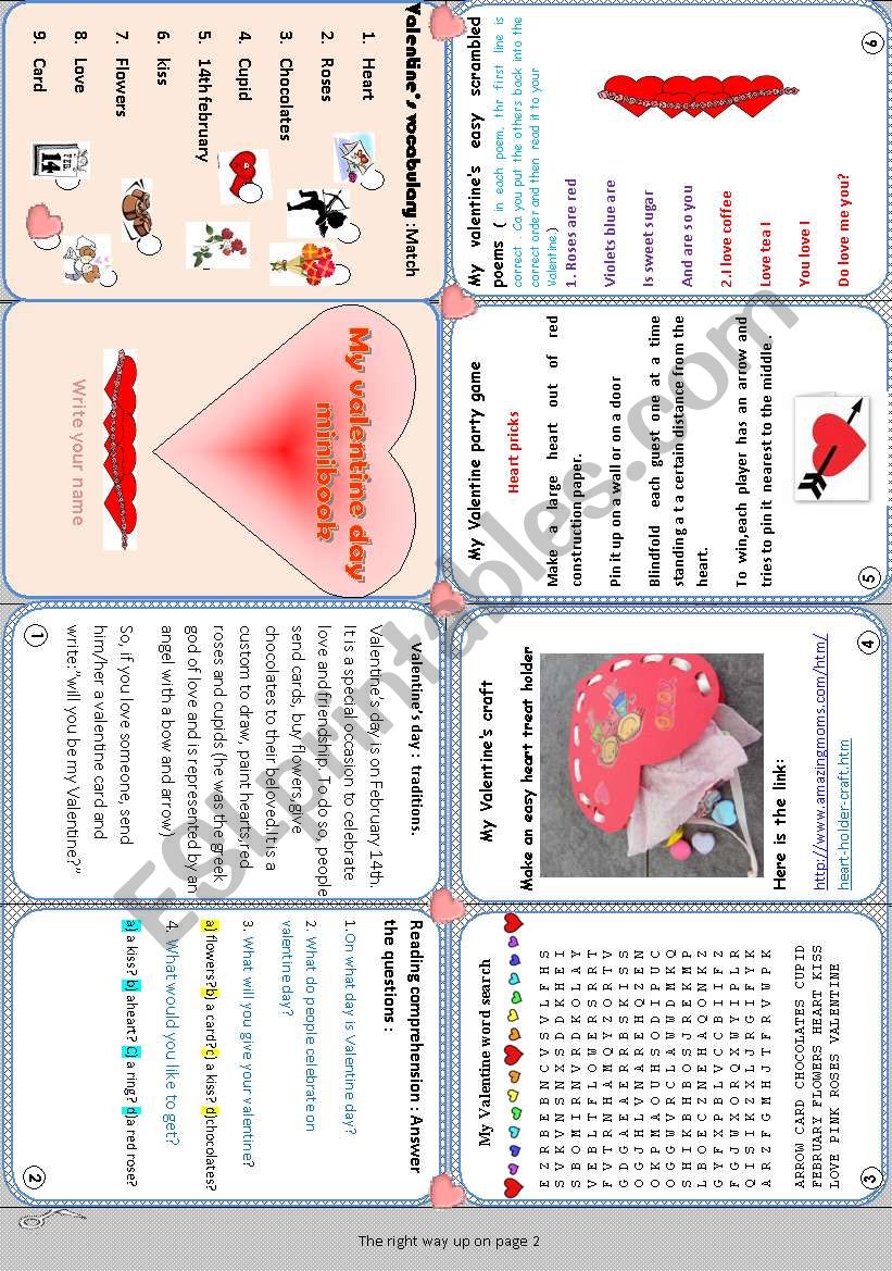 My valentine day minibook n2 worksheet
