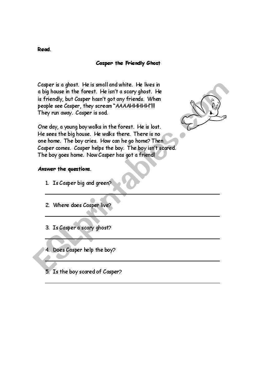 Casper the Friendly Ghost worksheet