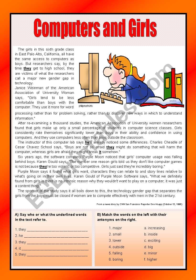 Computers and Girls worksheet