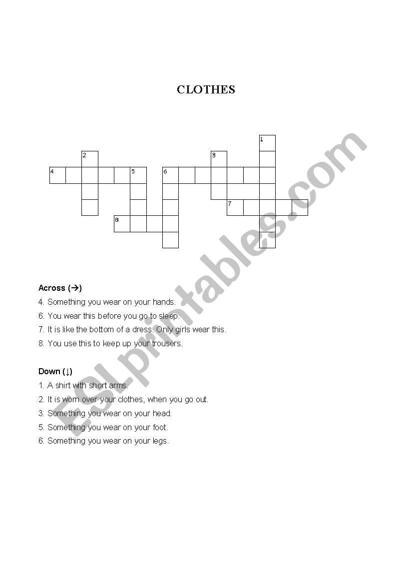 A puzzle about clothes worksheet