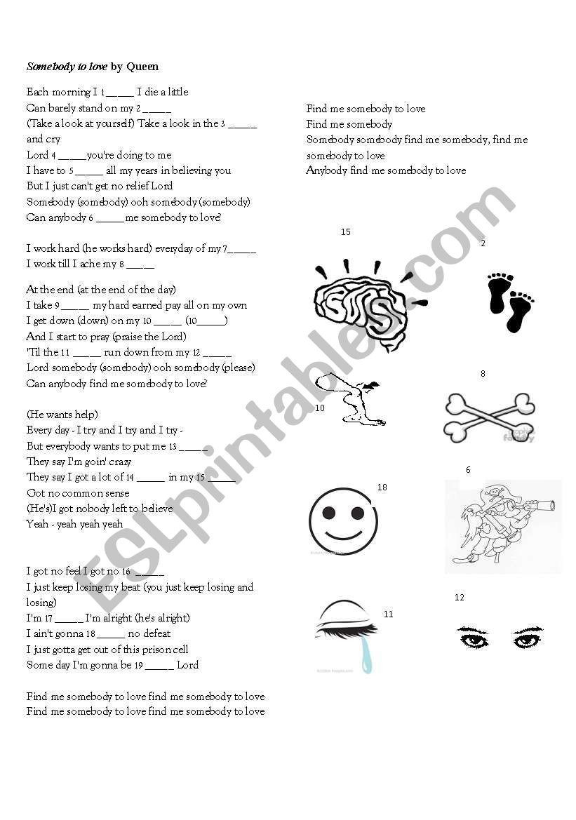 Song: Somebody to love worksheet