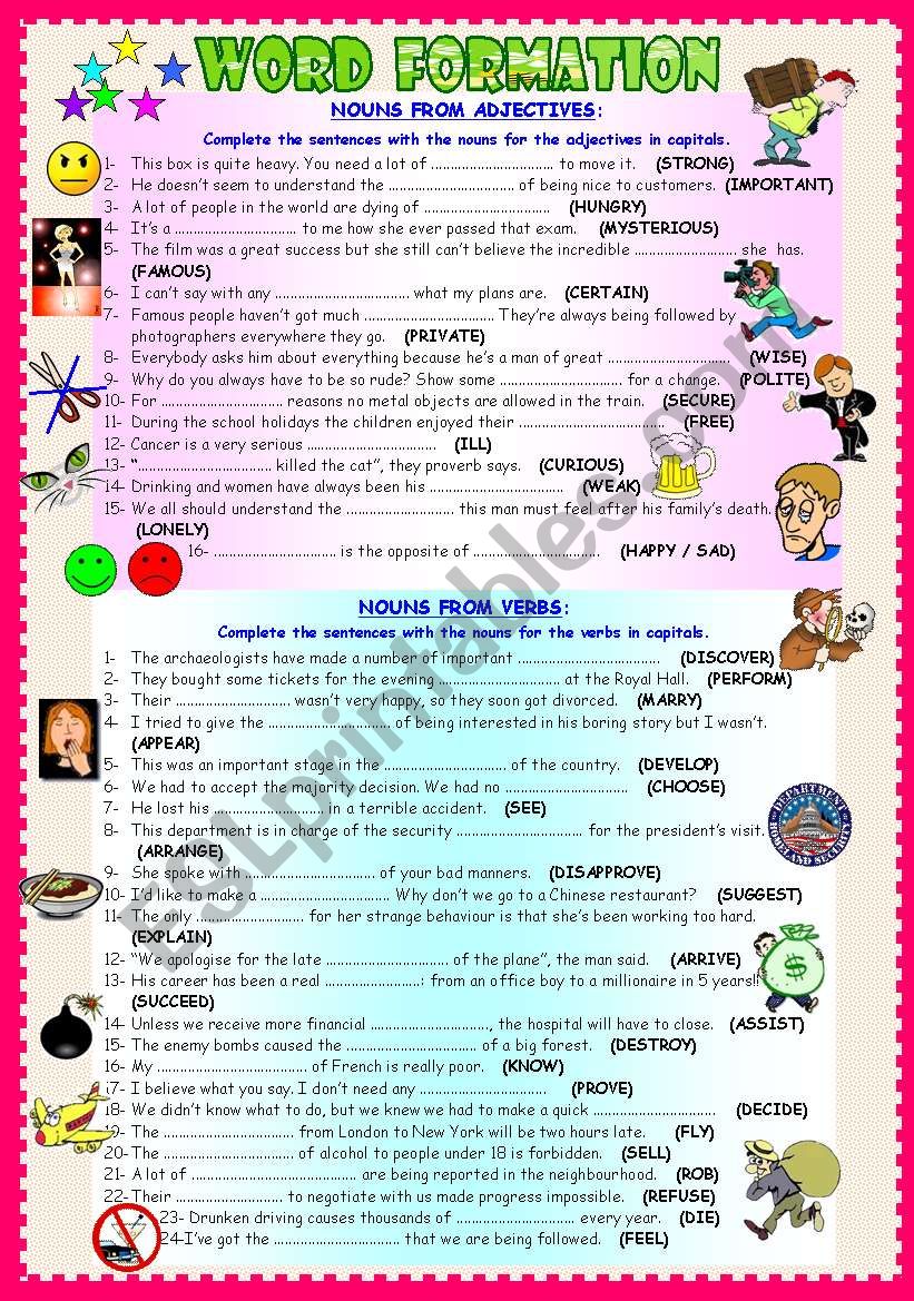 WORD FORMATION: NOUNS FROM VERBS / NOUNS FROM ADJECTIVES