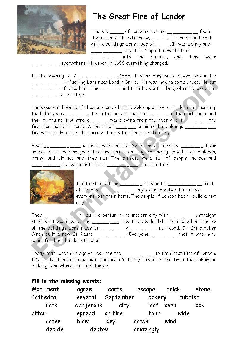 The Great Fire of London worksheet