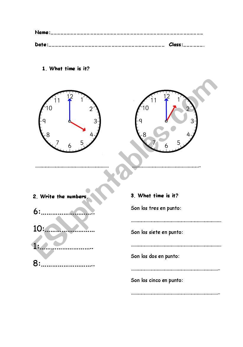 time exam worksheet