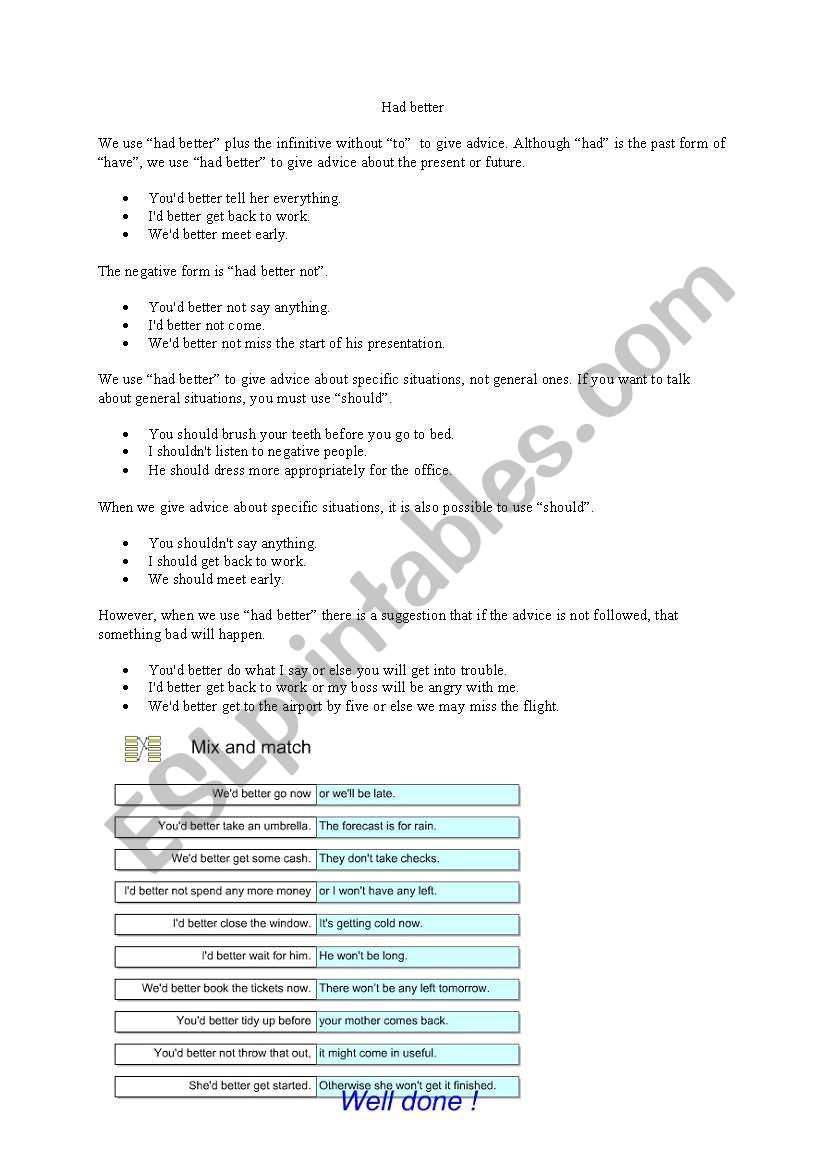 Had better worksheet