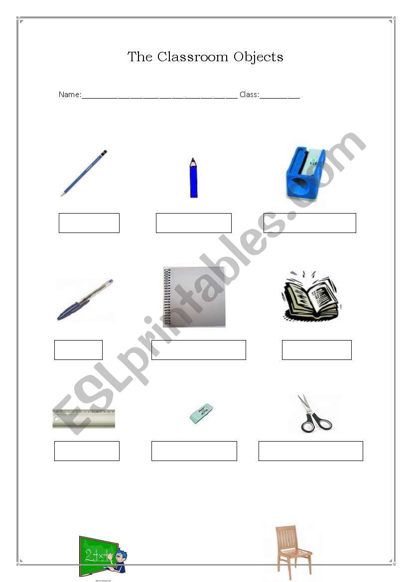 The Classroom Objects worksheet