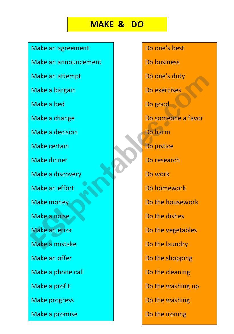 MAKE AND DO ( key included) worksheet