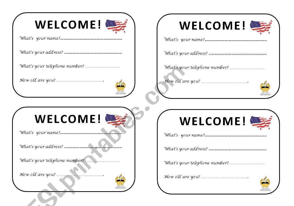 Welcome Class oral activity worksheet