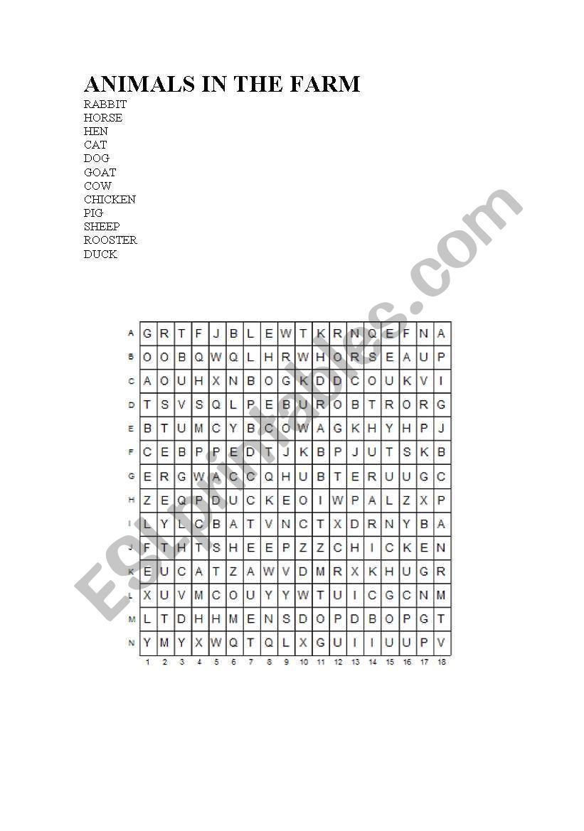 ANIMALS IN THE FARM worksheet