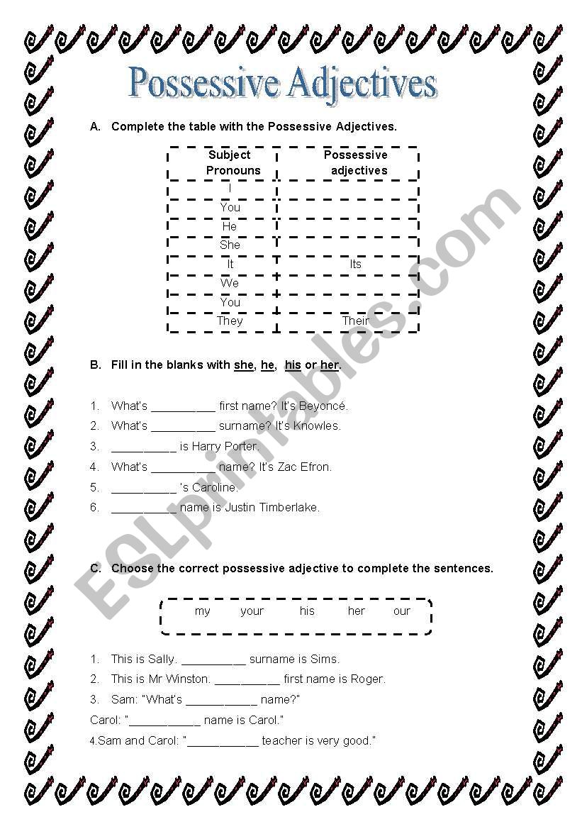 Possessives worksheet